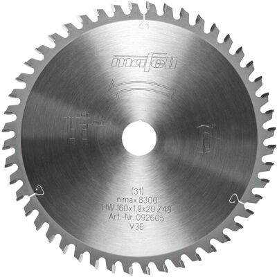 Mafell Sägeblatt-HM, 160 x 1,2 / 1,8 x 20mm, Z 48, 2FZFA, für Aluminium/ Plastik (092605) Mafell Sägeblatt-HM, 160 x 1,2 / 1,8 x 20mm, Z 48, 2FZFA, für Aluminium/ Plastik (092605)