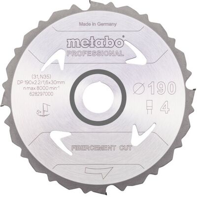 Metabo FIBERCEMENT CUT PROFESSIONAL 628297000 Kreissägeblatt 190 x 30 x 1.6 mm - Produkttyp Metabo FIBERCEMENT CUT PROFESSIONAL 628297000 Kreissägeblatt 190 x 30 x 1.6 mm - Produkttyp