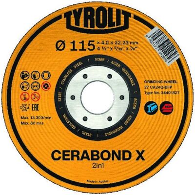 TYROLIT - Cerabond X115x4mm CA24Q-BFK - Schleifscheibe TYROLIT - Cerabond X115x4mm CA24Q-BFK - Schleifscheibe