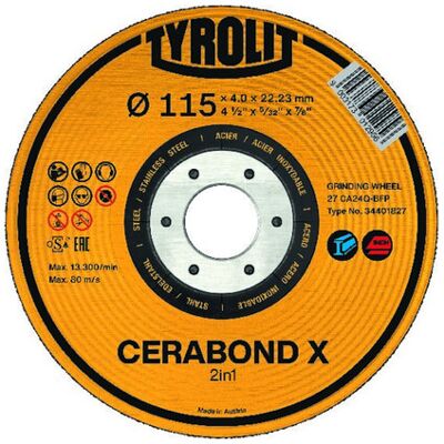 TYROLIT - Cerabond X115x4mm CA24Q-BFK - Schleifscheibe TYROLIT - Cerabond X115x4mm CA24Q-BFK - Schleifscheibe