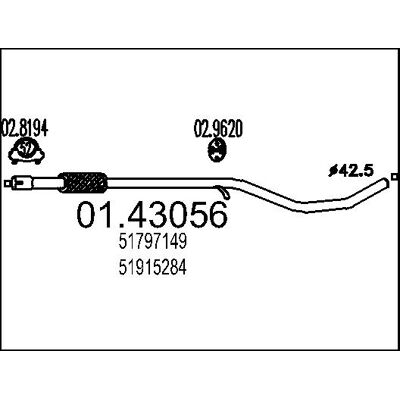 MTS 01.43056 Auspuffrohr - Auspuffrohr für Fiat 500, Panda II, Fiat 500 C, Ford KA MTS 01.43056 Auspuffrohr - Auspuffrohr für Fiat 500, Panda II, Fiat 500 C, Ford KA