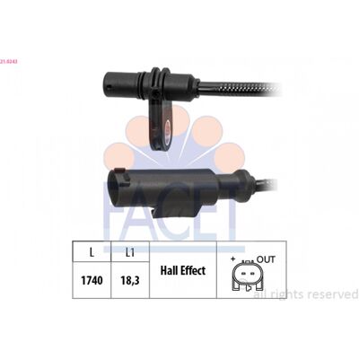 FACET 21.0243 Raddrehzahlsensor - ABS, Hall Effekt, 1740mm FACET 21.0243 Raddrehzahlsensor - ABS, Hall Effekt, 1740mm