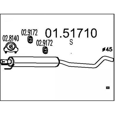 MTS Meriva A - Mittelschalldämpare 1840mm MTS Meriva A - Mittelschalldämpare 1840mm