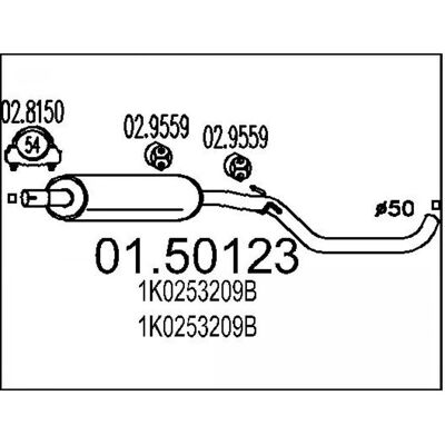 MTS 01.50123 - Intermediate Schalldämpfer für VW, Audi, Seat MTS 01.50123 - Intermediate Schalldämpfer für VW, Audi, Seat