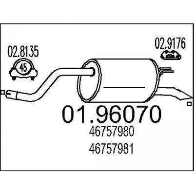 MTS Fiat Auspuffschalldämpfer - Hinten - 1020mm - Leichtgewichtig MTS Fiat Auspuffschalldämpfer - Hinten - 1020mm - Leichtgewichtig