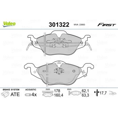 Valeo Bremsbeläge - Modell 301322 - Für Frontscheibe Valeo Bremsbeläge - Modell 301322 - Für Frontscheibe