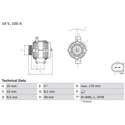 Bosch 0 986 047 220 Generator - 14V 100A - Kompakt, Zuverlässig Bosch 0 986 047 220 Generator - 14V 100A - Kompakt, Zuverlässig