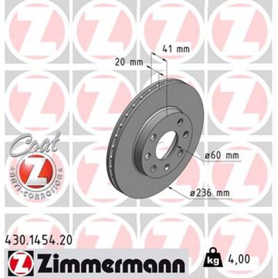 Zimmermann Coat Z 430.1454.20 Belüfteter Bremsscheibe - Bremsenteil Zimmermann Coat Z 430.1454.20 Belüfteter Bremsscheibe - Bremsenteil