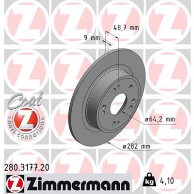 Zimmermann Bremsscheibe - Vollbeschichtet - 282mm - 9mm - ECE R90 Zimmermann Bremsscheibe - Vollbeschichtet - 282mm - 9mm - ECE R90