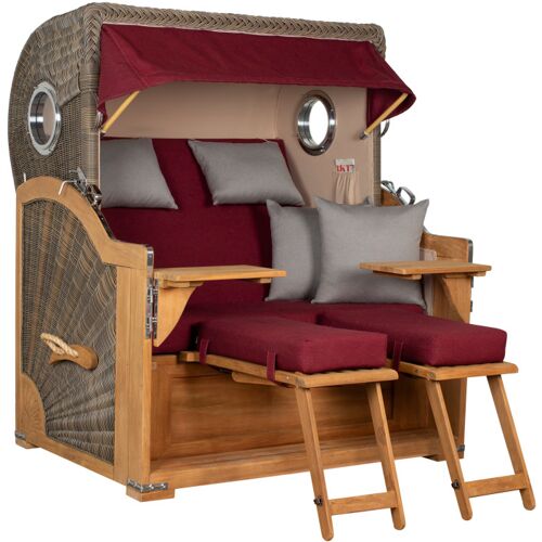 GarWoh Strandkorb Westerland Teak Bullauge PE Grey Dessin 594