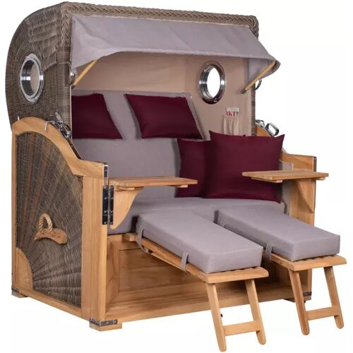 GarWoh Strandkorb Westerland Teak Bullauge PE grey Dessin 588