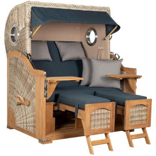 GarWoh Strandkorb Rantum Grande Bullauge Teak PE Shell Dessin 593