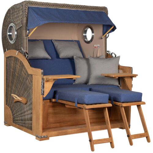 GarWoh Strandkorb Westerland Teak Bullauge PE Grey Dessin 595