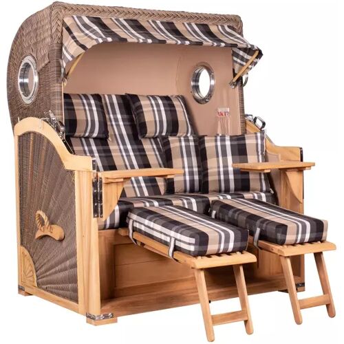 GarWoh Strandkorb Westerland Teak Bullauge PE grey Dessin 583
