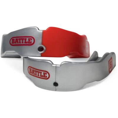 Battle Youth Football Mundschutz 2-Pack inkl. strap - grau-rot Battle Youth Football Mundschutz 2-Pack inkl. strap - grau-rot