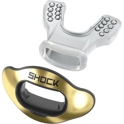Shock Doctor Interchange Lip Guard, Mundstück + Halteriemen - gold chrome Shock Doctor Interchange Lip Guard, Mundstück + Halteriemen - gold chrome