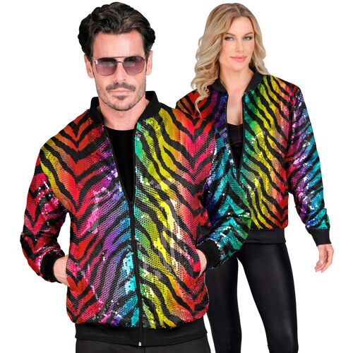 Widmann Rainbow Tiger Party Pailletten Bomberjacke unisex Bunt 2XL