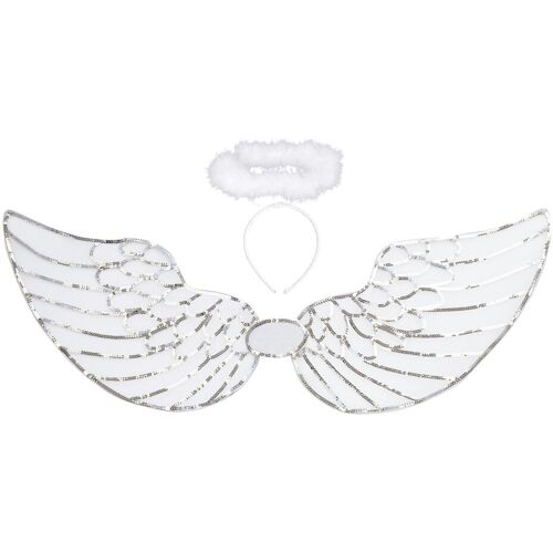 Widmann Engel-Kostüm Zubehör Set mit Pailletten Silber OS