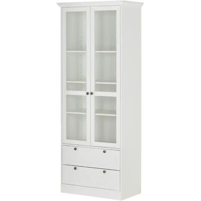 LANDZY Weiße Vitrine 80x45x200 cm mit 2 Türen & 2 Schubladen - Vitrine LANDZY Weiße Vitrine 80x45x200 cm mit 2 Türen & 2 Schubladen - Vitrine