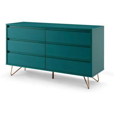 SALESFEVER Blau/Gold Sideboard - Skandinavisch, 6 Schubladen, 4 Beine SALESFEVER Blau/Gold Sideboard - Skandinavisch, 6 Schubladen, 4 Beine