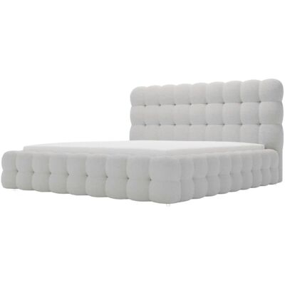 Sehr Komfortables Graues Bouclé Doppelbett mit Stauraum - Bett Sehr Komfortables Graues Bouclé Doppelbett mit Stauraum - Bett