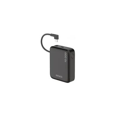 Deltaco 10.000 mAh Powerbank mit integriertem Textilkabel - Schwarz Deltaco 10.000 mAh Powerbank mit integriertem Textilkabel - Schwarz