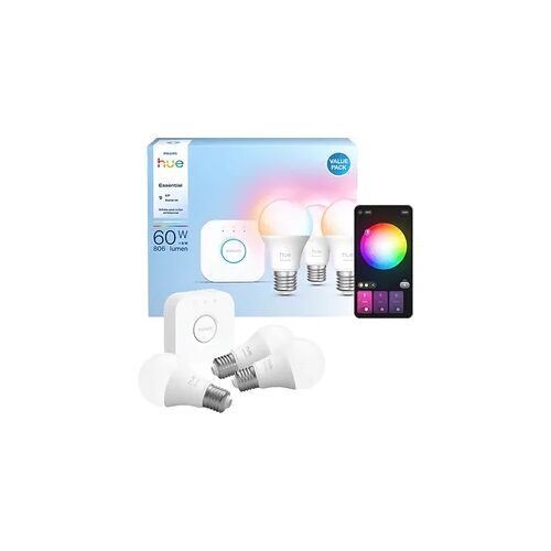 Philips Hue Essential Kit: Bridge + 3 E27 smarte Lampen Starterset RGB