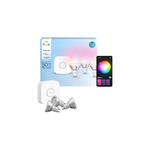 Philips Hue Essential Kit: Bridge + 3 GU10 smarte Lampen Starterset RGB