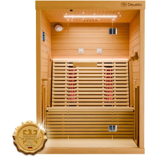 Dewello Infrarotkabine Infrarotsauna PALERMO 135x120 Hemlock inkl. Vollspektrumstrahler, Bodenstrahler