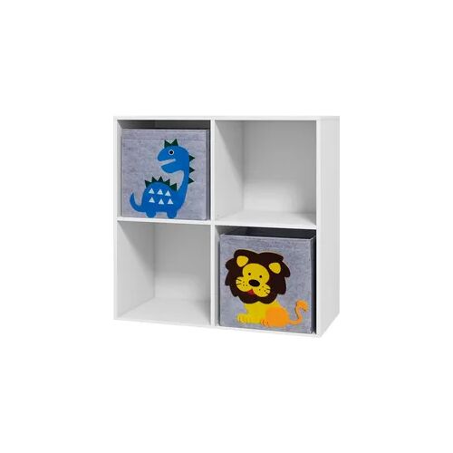 ZONEKIZ Kinderregal, Regal für Kinderzimmer, Bücherregal, 4 Würfel, 2 Körbe mit Dinosauriermotiven für Spielzimmer, Kinderzimmer, Wohnzimmer, 62 x 30 x 62 cm, weiß   Aosom