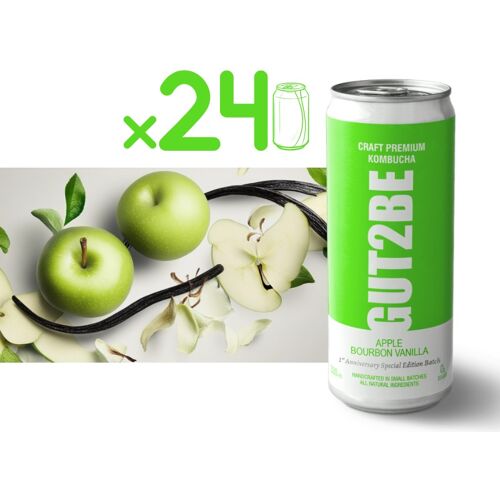 24x GUT2BE Daheim-Qualität CRAFT PREMIUM-Kombucha fermentierter Tee - Apfel & Bourbon Vanille