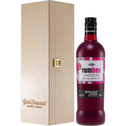 Birkenhof Brennerei Birkenhof RumBee Himbeerlikör mit Geschenk-Holzkiste