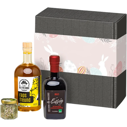 Die Ölfreunde Osterbox Frühlingsfreude (1x Rapsöl + 1x Fruchtessig + 1x Kräutersalz)