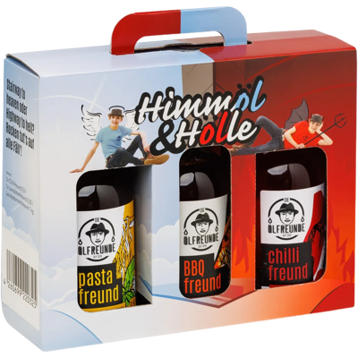 Die Ölfreunde Himmöl und Hölle (1x Pastaöl + 1x BBQ Öl + 1x Chiliöl) Die Ölfreunde Himmöl und Hölle (1x Pastaöl + 1x BBQ Öl + 1x Chiliöl)
