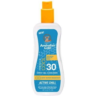 Australian Gold Fresh & Cool Spray Gel Sunscreen Active Chill SPF 30 (U) (F) 237 ml Australian Gold Fresh & Cool Spray Gel Sunscreen Active Chill SPF 30 (U) (F) 237 ml