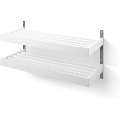 Oscarssons Möbel, Nadja Schuhregal 80 cm 2-stöckig an der Wand montiert Birke weiß lackiert/Stahl geschliffen Oscarssons Möbel, Nadja Schuhregal 80 cm 2-stöckig an der Wand montiert Birke weiß lackiert/Stahl geschliffen