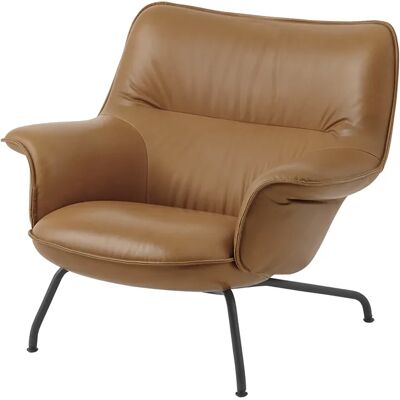 Muuto, Doze Lounge Chair Low Back Tube Base - Refine Leather Cognac Anthracit Muuto, Doze Lounge Chair Low Back Tube Base - Refine Leather Cognac Anthracit