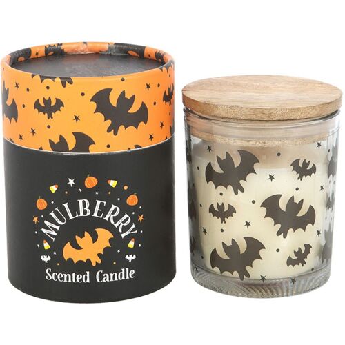 Maulbeer Duftkerze mit Fledermaus Motiv
