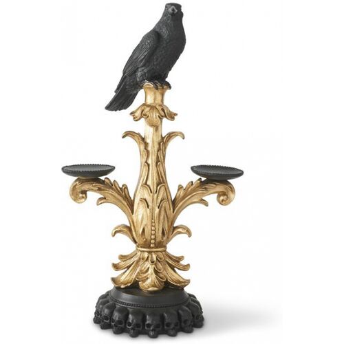 Goldener Gothic Kerzenhalter mit Krähe 55cm