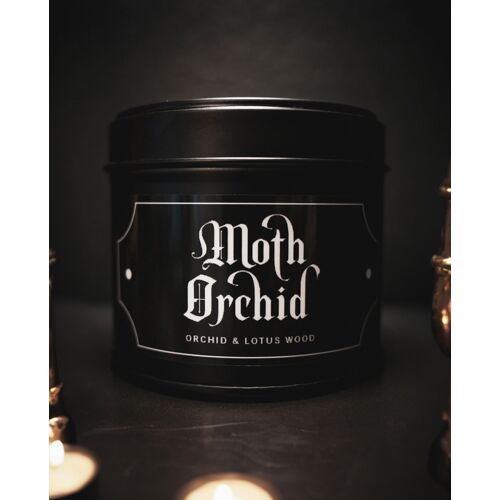Nachtfalterorchidee Gothic Duftkerze in schwarzer Metalldose