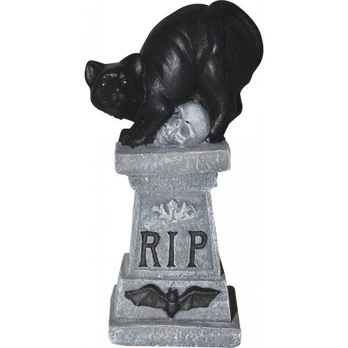 Deko Grabstein aus Zement mit RIP & Katze 14cm