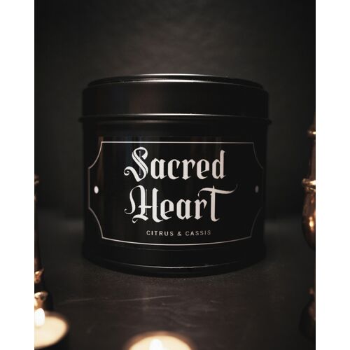 Heiliges Herz Gothic Duftkerze in schwarzer Metalldose