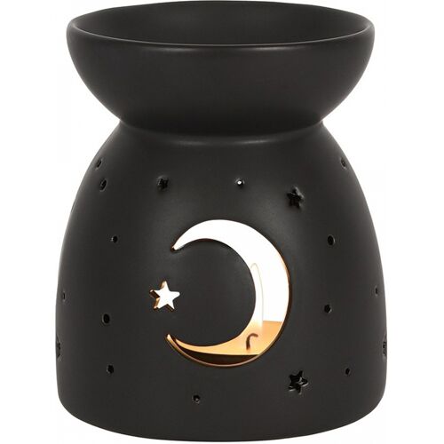 Schwarzer Duftöl Teelichthalter mit Mond & Sterne