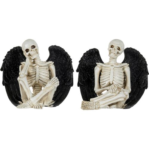 Skelett mit schwarzen Glitzer Engelsflügel 8cm