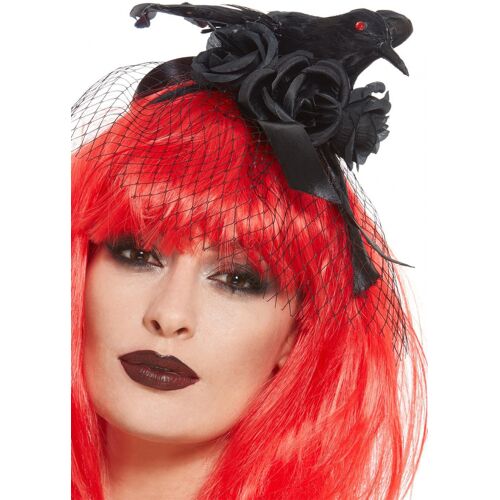 Schwarzes Krähen Haarband mit Schleier & Rosen