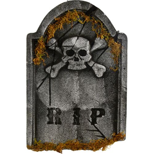 Moosiger R.I.P. Gedenkstein mit Totenkopf 53cm
