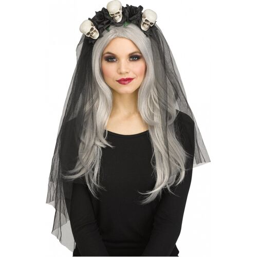 Schwarzer Brautschleier mit Totenschädeln