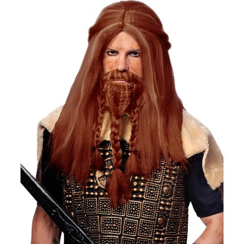 Rotbraune Wikinger Perücke mit geflochtenem Bart