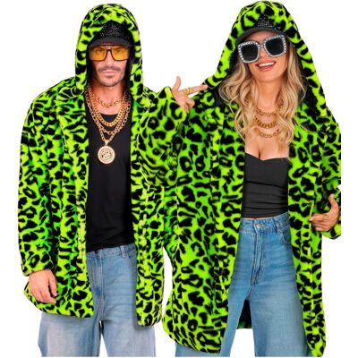 Neon Grüne Plüschjacke mit Leopardenmuster & Kapuze Neon Grüne Plüschjacke mit Leopardenmuster & Kapuze