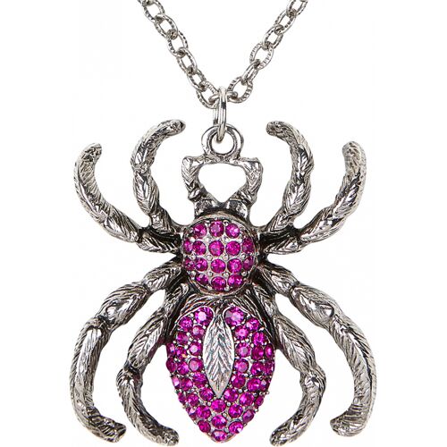 Spinnen Halskette mit lila Strass Steinen